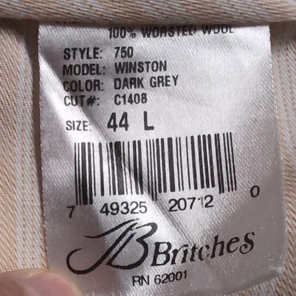 JB‎ Britches Gray Formal Dress Pants Winston Straight-Leg Cut Italy Pleat Sz 44L - Picture 8 of 9